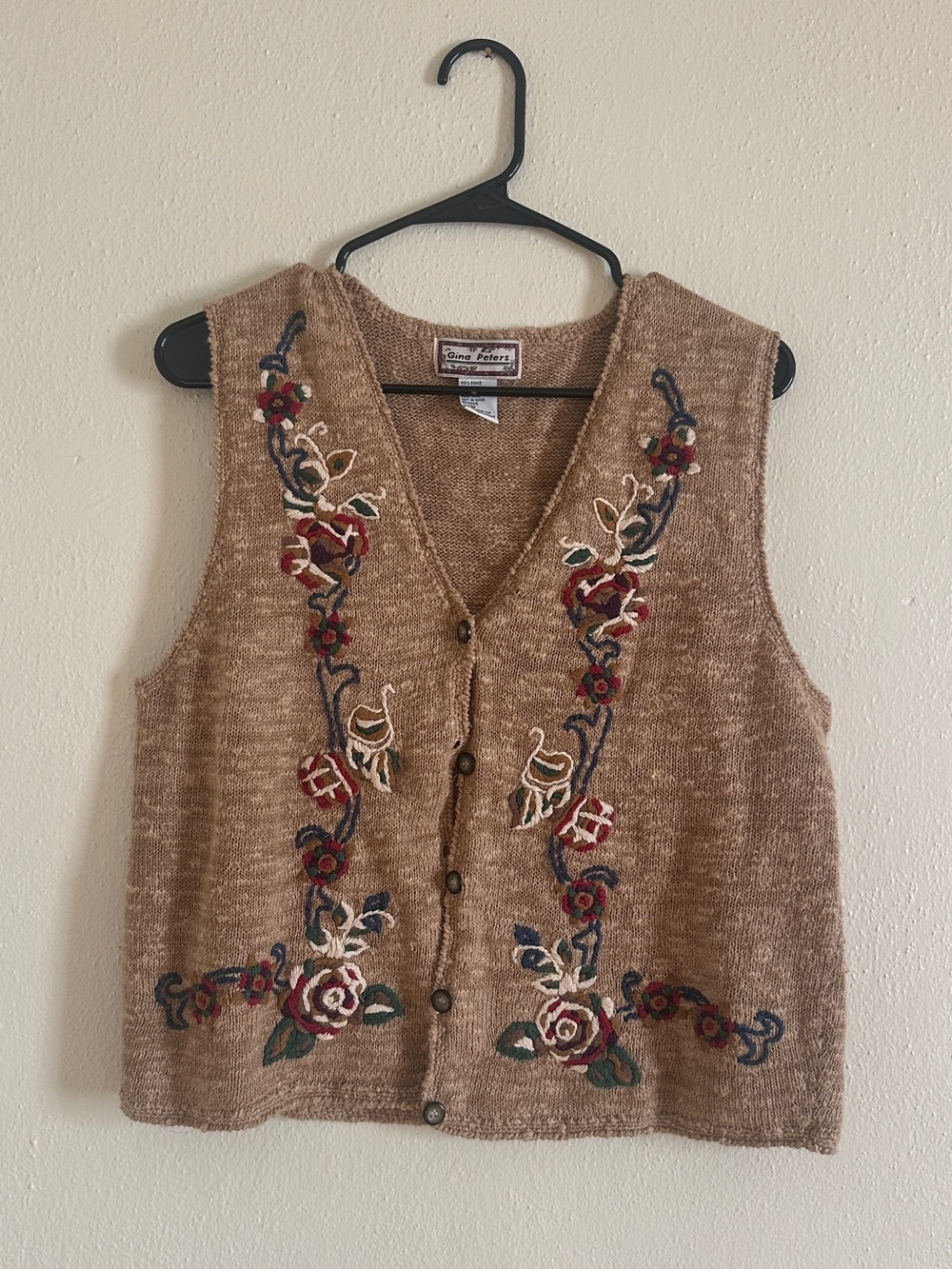 Vintage Embroidered Brown Knit Vest Sweater